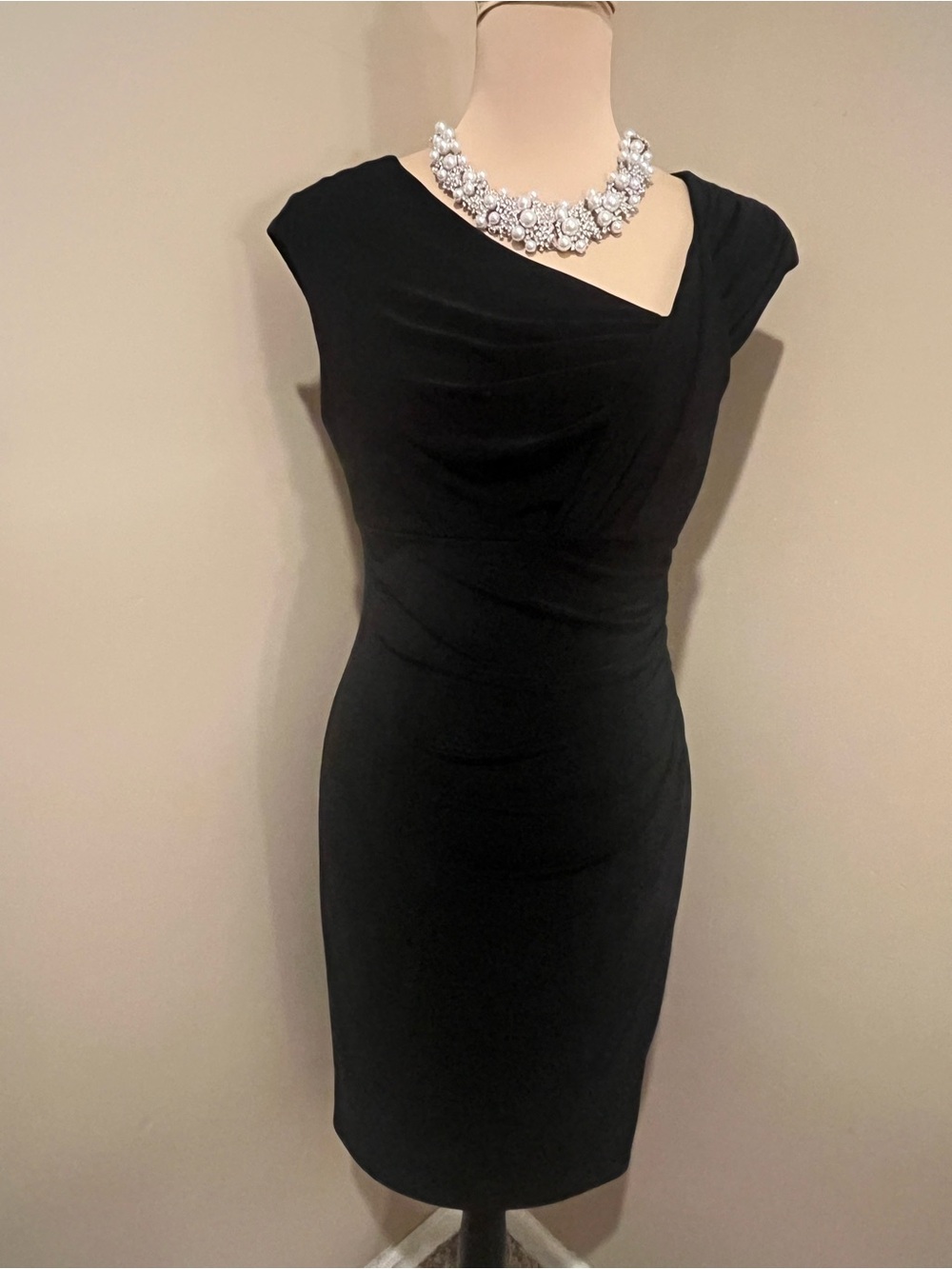 Lauren Ralph Lauren Black Asymmetric-Neck Cap-Sleeve Sheath Dress, 6P
